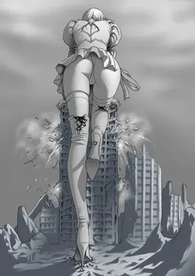 Woman in a white suit and black shoes stands on a citysca