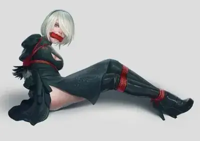 Woman in black and red clothes sitting on the floor