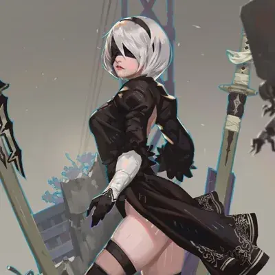 Woman in black and white outfit with a sword