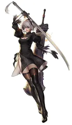 Woman in black clothes holding a sword