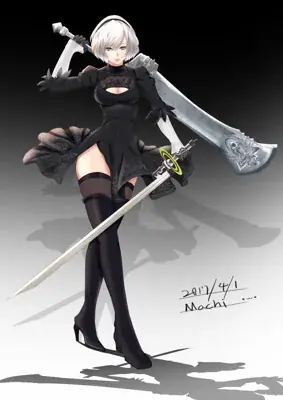 Woman in black dress holding a sword