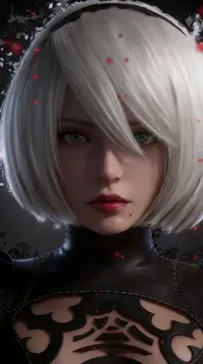 Woman with white hair and a black dress
