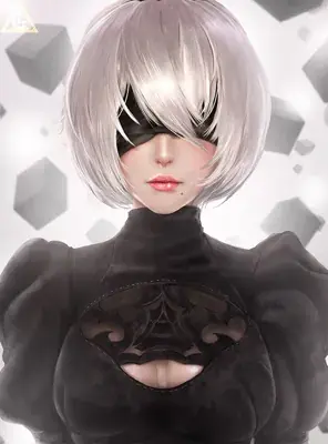 Woman with white hair and black clothes