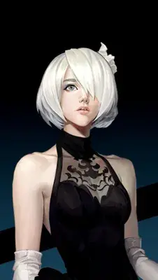 Woman with white hair and black dress