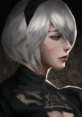 Woman with white hair and black dress