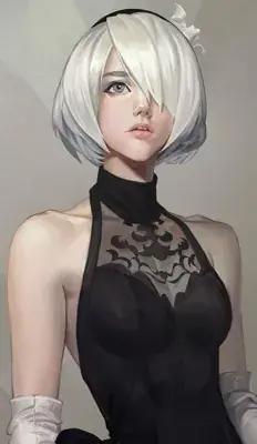 Woman with white hair and black dress