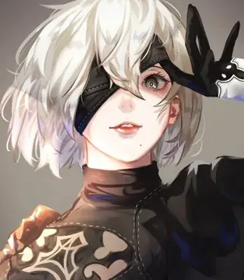 Woman with white hair and black gloves