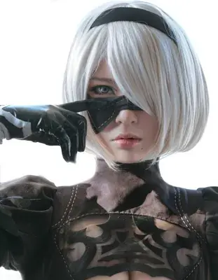 Thumbnail of Woman with white hair and black gloves - Nier Automata Fan Art