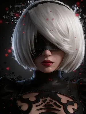 Woman with white hair and black leather outfit