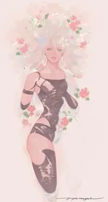 A2 from Nier Automata watercolor illustration - digital artwork showing android warrior surrounded by soft flowers