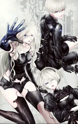 2B, 9S, and A2 from Nier Automata - digital artwork showing android warriors in signature outfits