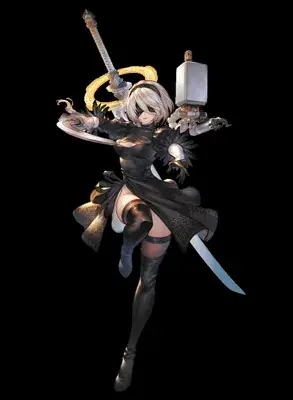 2B from Nier Automata combat ready - digital artwork showing android warrior in signature outfit