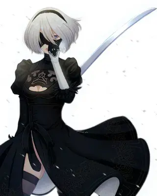 2B from Nier Automata digital artwork showing android warrior in signature outfit