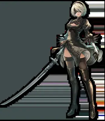 2B from Nier Automata standing with sword - digital artwork showing android warrior in signature outfit