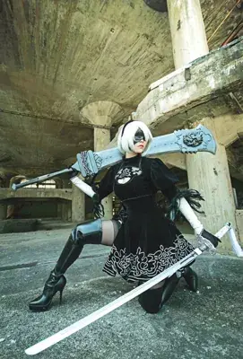 2B from Nier Automata 2B Cosplay Combat Ready - digital artwork showing android warrior in signature outfit