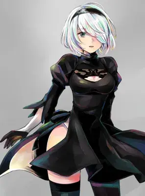 2B from Nier Automata 2B Portrait - digital artwork showing android warrior in signature outfit
