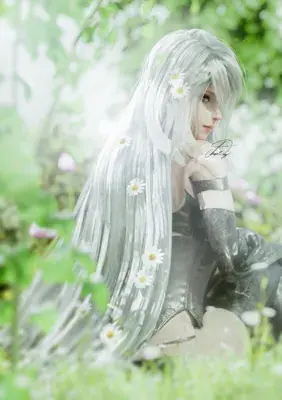 2B from Nier Automata 2B resting in a field of flowers - digital artwork showing android warrior in signature outfit