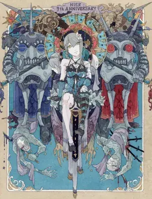2B from Nier Automata 9th Anniversary tribute - digital artwork showing android warrior in signature outfit