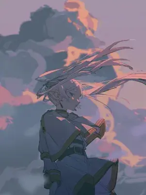 2B from Nier Automata, a melancholic sunset portrait - digital artwork showing android warrior in signature outfit