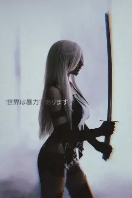 2B from Nier Automata in a solemn combat stance - digital artwork showing android warrior in signature outfit