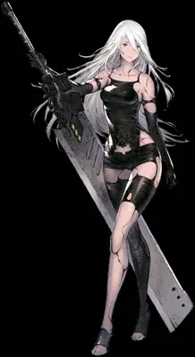 A2 from Nier Automata holding a large sword - digital artwork showing android warrior in signature outfit