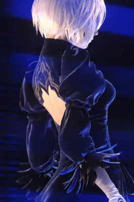 2B from Nier Automata back profile detail - digital artwork showing android warrior in signature outfit