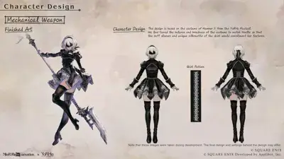 2B from Nier Automata character design reference sheet - digital artwork showing android warrior in signature outfit