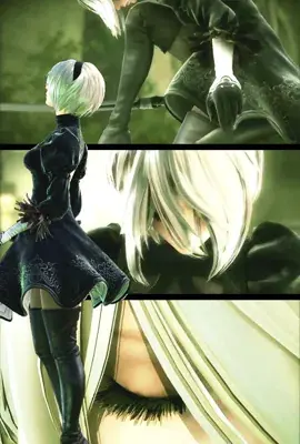 2B from Nier Automata collage artwork showing android warrior in signature outfit