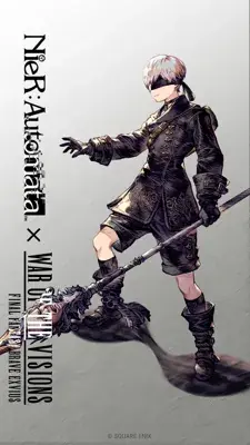 2B (YoRHa No.2 Type B) from NieR: Automata depicted in a gothic-lolita style outfit with a blindfold and combat pose.