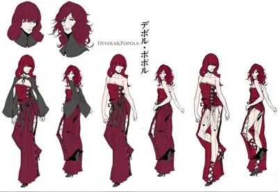 Devola and Popola from Nier Automata character sheet - digital artwork showing the sisters in signature outfits