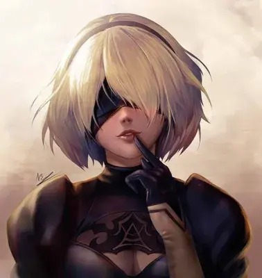 2B from Nier Automata mysterious portrait - digital artwork showing android warrior in signature outfit