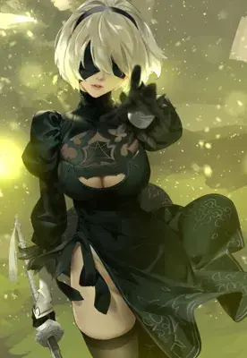 2B from Nier Automata reaching out - digital artwork showing android warrior in signature outfit