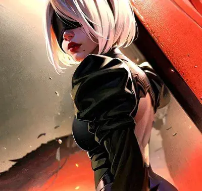 2B from Nier Automata Smoldering 2B Portrait - digital artwork showing android warrior in signature outfit