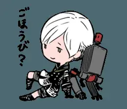 9S from Nier Automata chibi drawing - digital artwork showing android scanner resting against a machine