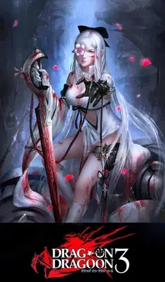 Zero from the Drakengard series artwork featuring the protagonist in a blood-stained white dress with a sword in a detailed render